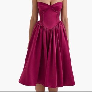 HOUSE OF CB Wine Burgundy Satin Fit-and-Flare Dress